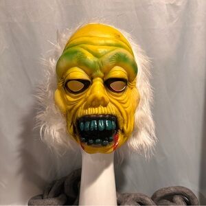 Vintage Yellow Zombie Adult Halloween Mask with White Hair